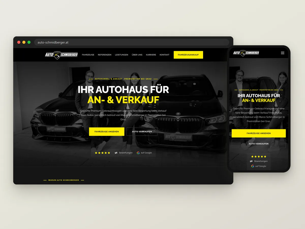 Auto Schmidberger Referenz für Website-Relaunch, Logo-Redesign, Ankauf-Funnel, Local SEO von PA Digital